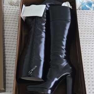 Gucci Black Glossy Knee-High Platform Heel Boots